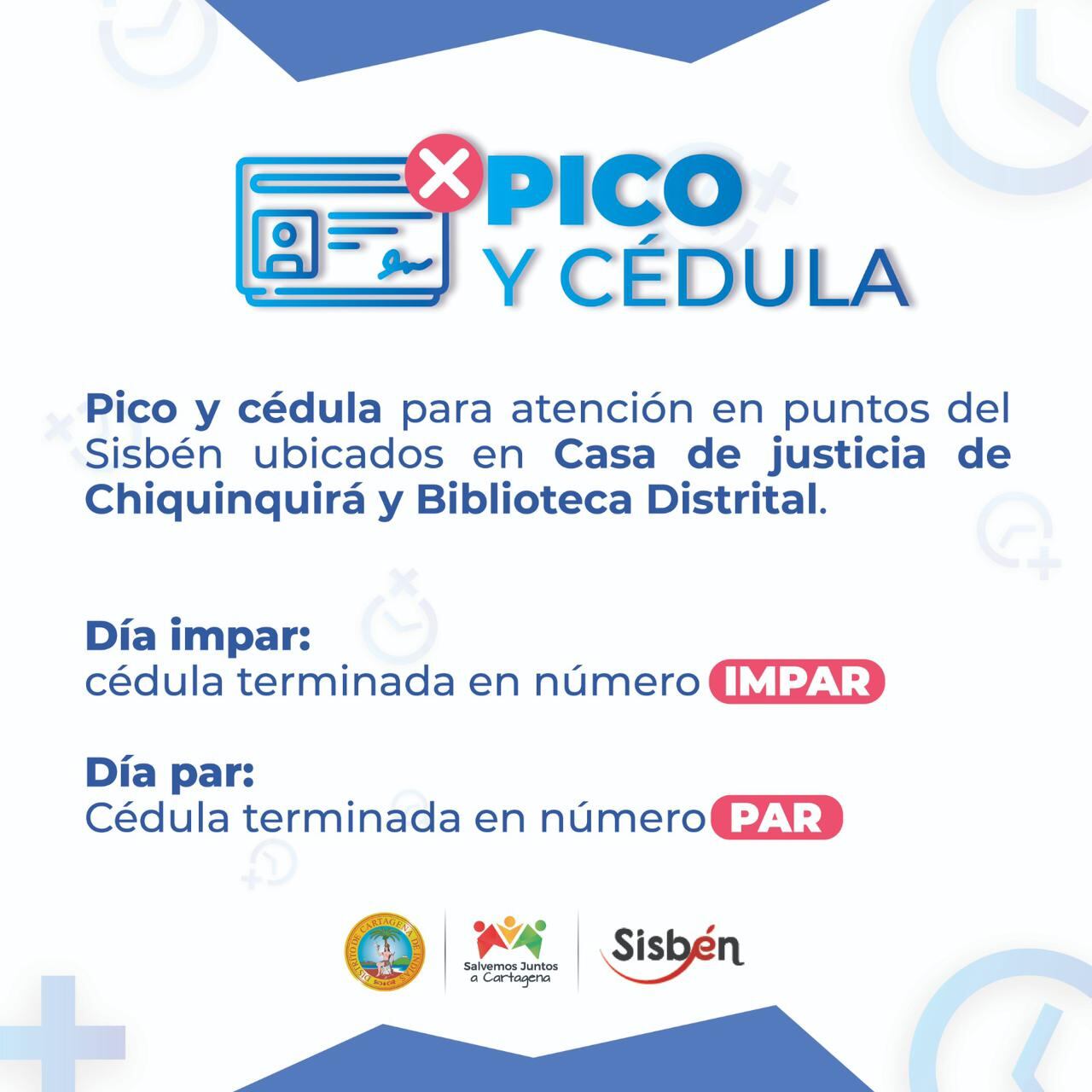 Pico y cédula para asistir a la oficina de Sisbén en Cartagena