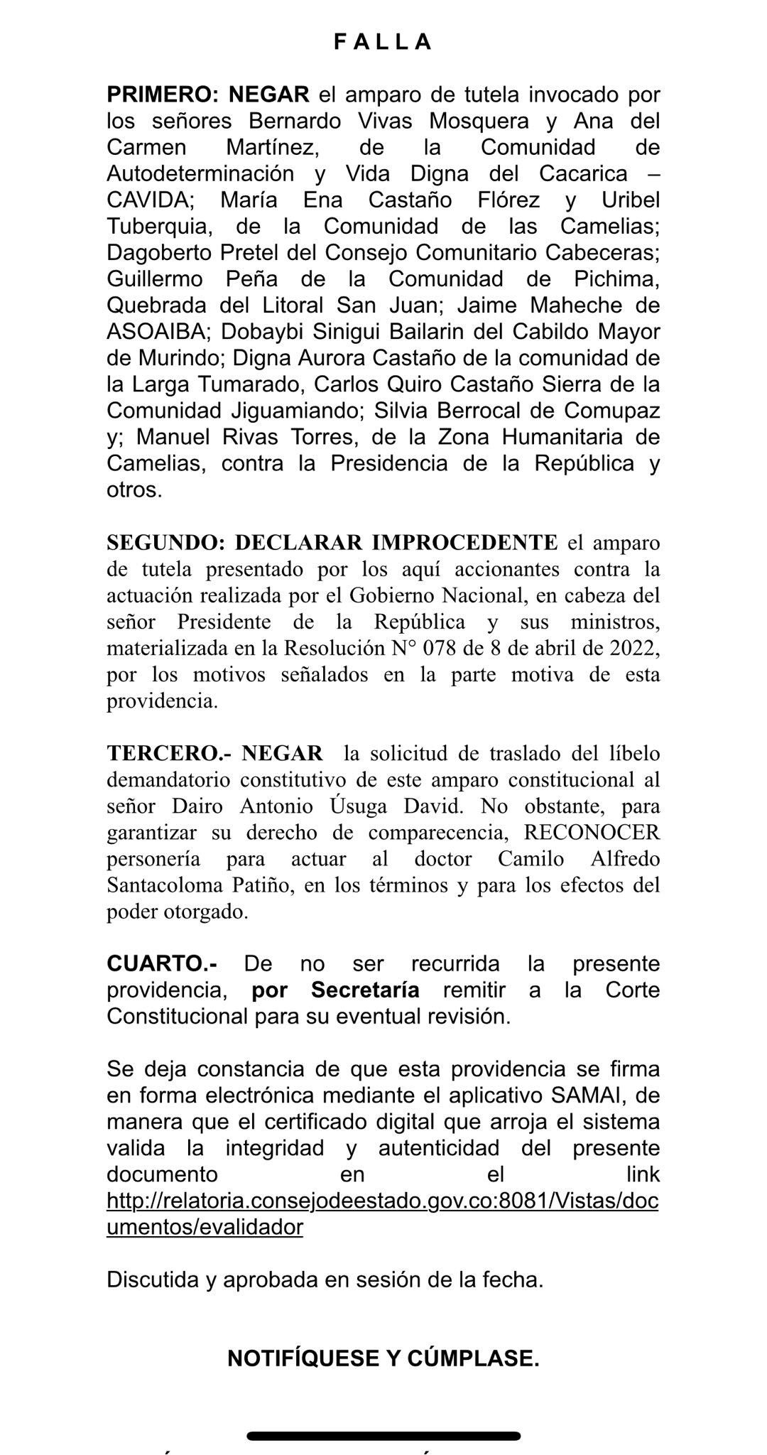 Consejo de Estado rechazó la tutela de las víctimas de alias Otoniel.