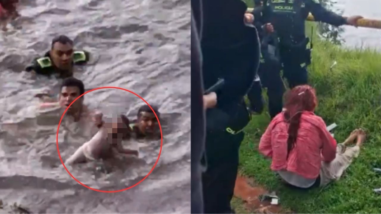 La bebé logro salir con vida del agua.