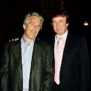 Portrait of American financier Jeffrey Epstein (left) and real estate developer Donald Trump as they pose together at the Mar-a-Lago estate, Palm Beach, Florida, 1997.(Photo by Davidoff Studios/Getty Images)