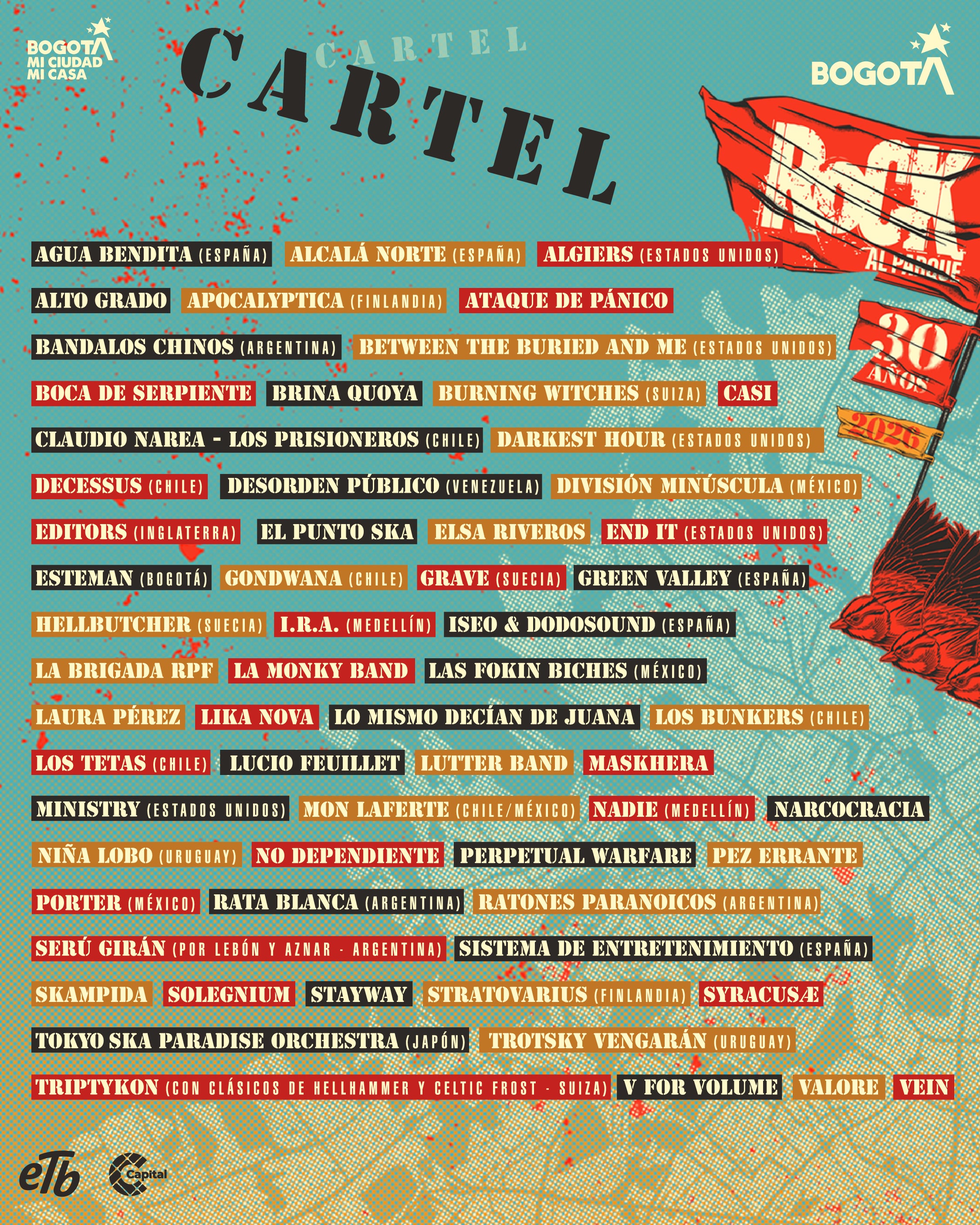 Así sonará la edición 30 de Rock al Parque.