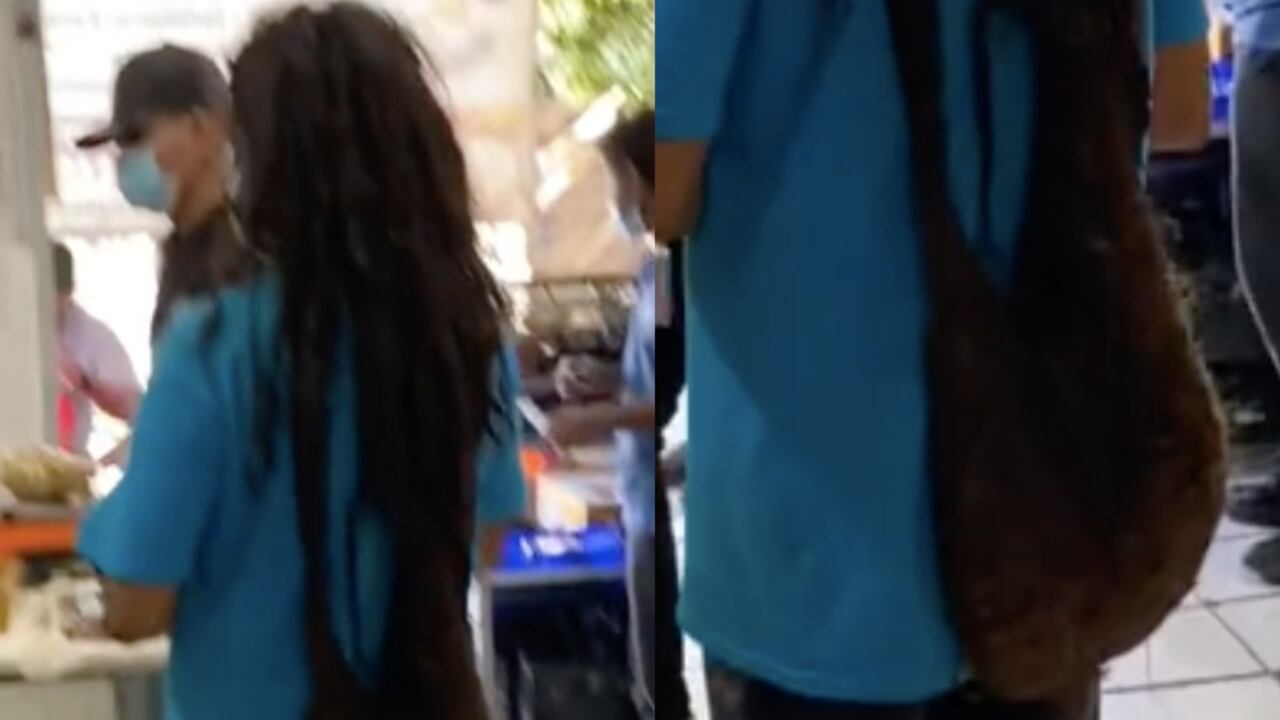 Mochila con cabellera humana