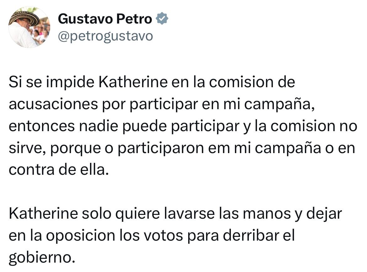 Mensaje Gustavo Petro contra Katherine Miranda