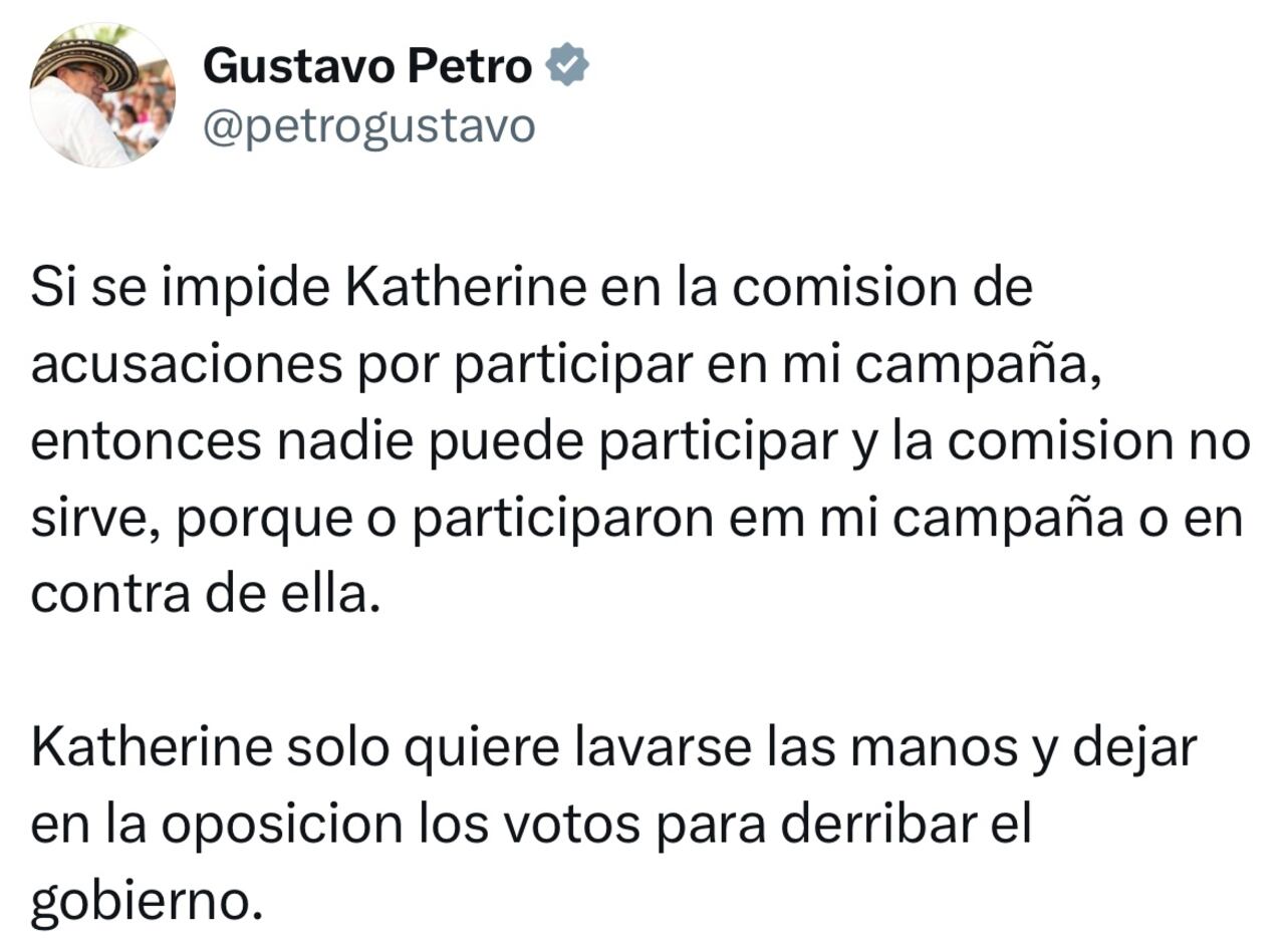 Mensaje Gustavo Petro contra Katherine Miranda