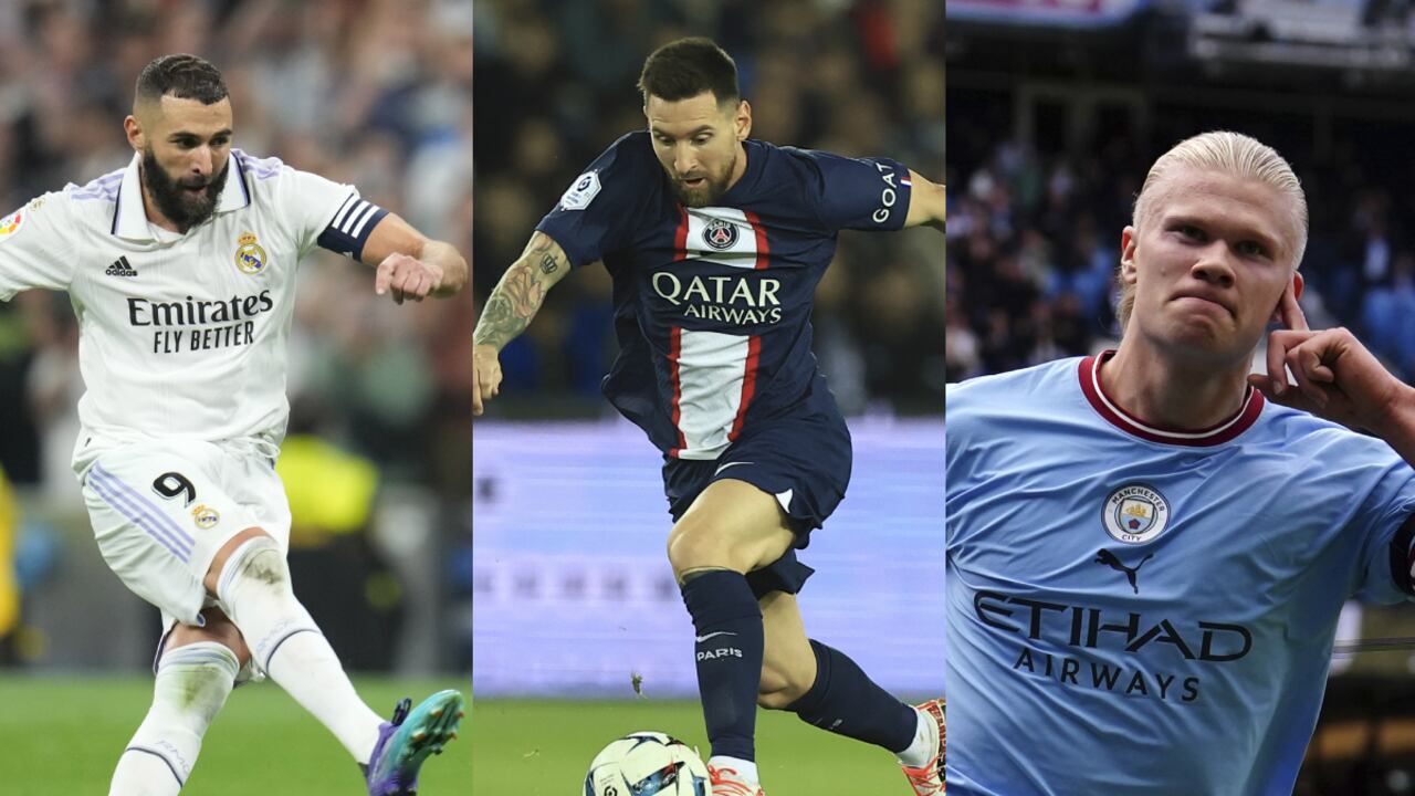 Champions League. Benzema, Messi, Haaland. Foto: AP/Manu Fernandez/Aurelien Morissard/Martin Rickett