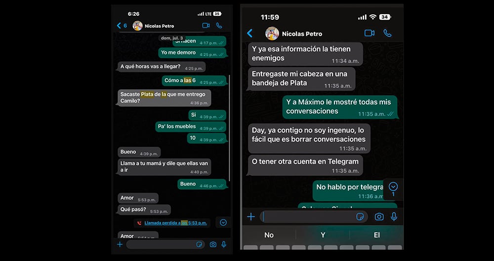 Chats de Nicolás Petro con Day Vásquez.