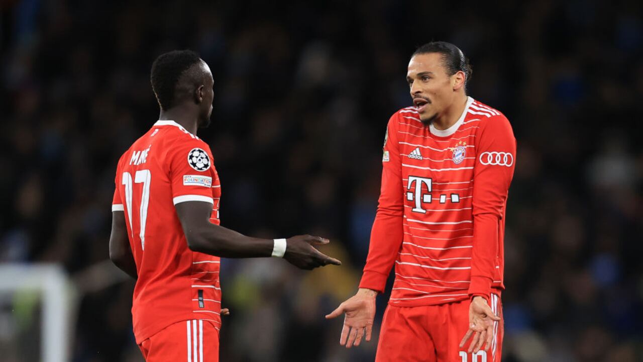 MANCHESTER, ENGLAND - APRIL 11: Leroy Sane of Bayern Munich and Sadio Mane of Bayern Munich moan at each other during the UEFA Champions League quarterfinal first leg match between Manchester City and FC Bayern München at Etihad Stadium on April 11, 2023 in Manchester, United Kingdom. (Photo by Simon Stacpoole/Offside/Offside via Getty Images)