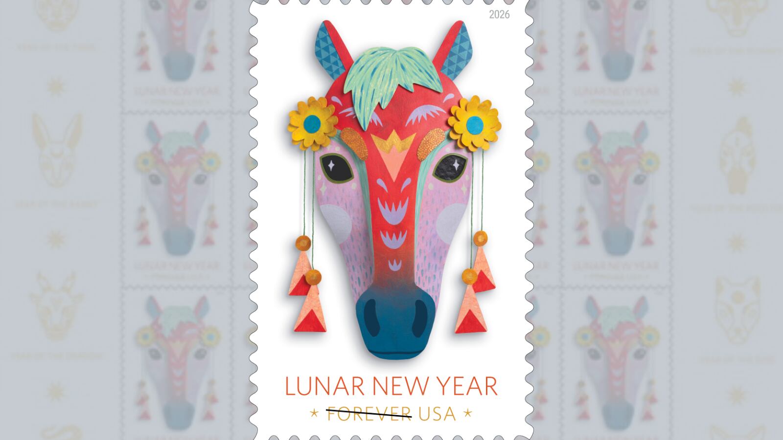 El USPS presentó su sello Forever del Año Nuevo Chino 2026, una pieza artística que destaca la riqueza cultural y simbólica del Año del Caballo.