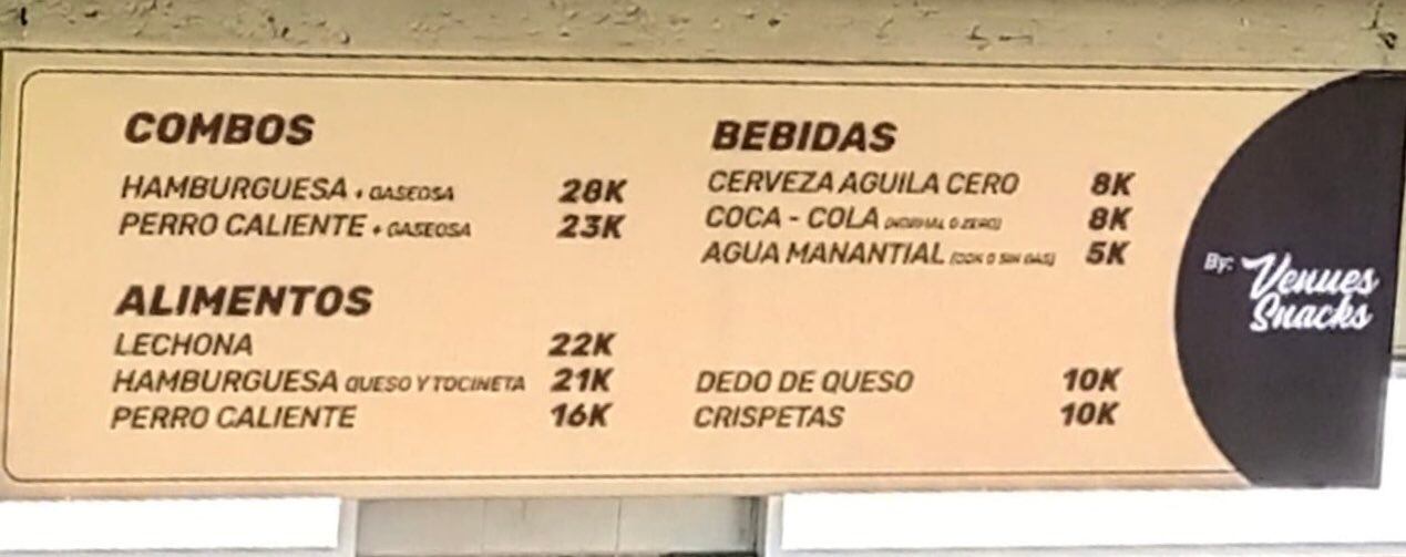 Los precios de la comida en El Campín para 2025