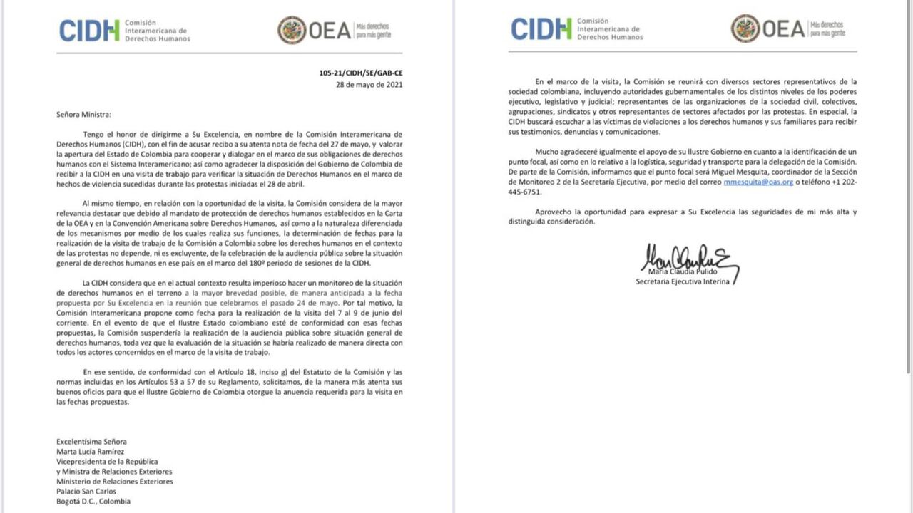La CIDH indica en el documento, fechado el 28 de marzo, que le parece “imperioso” hace un monitoreo de la situación en el terreno en el actual contexto.