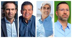 De izquierda a derecha: Federico Gutiérrez (Medellín), Roberto Ortiz (Cali), Alejandro Char (Barranquilla) y Jaime Andrés Beltrán (Bucaramanga)