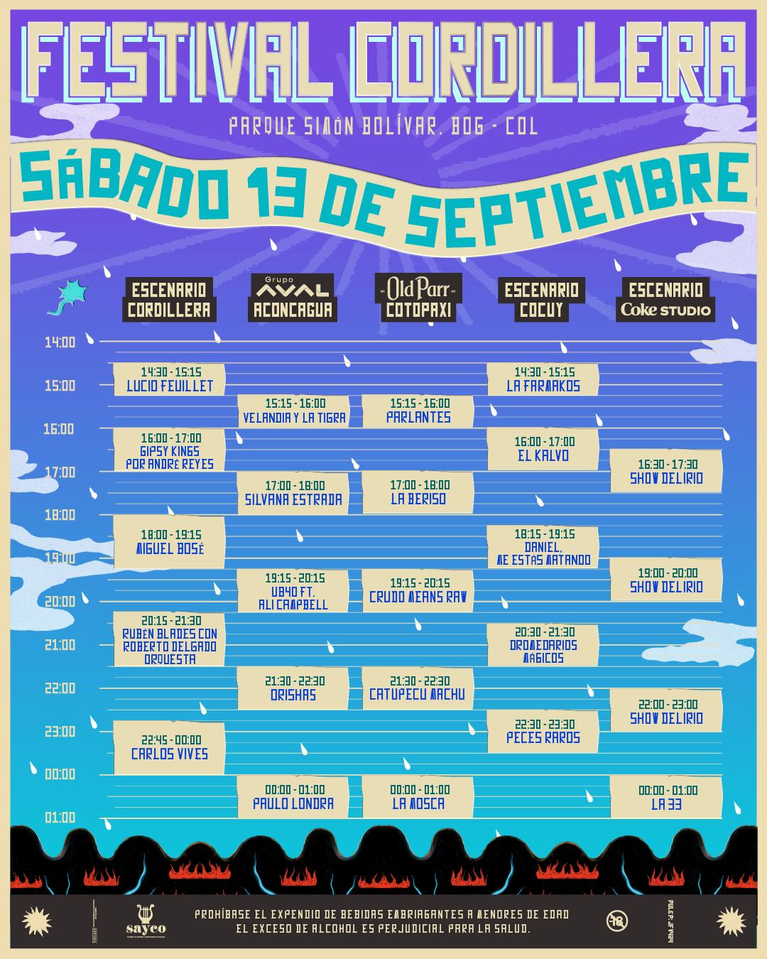 Horarios del Festival Cordillera 2025. Sábado 13 de septiembre.