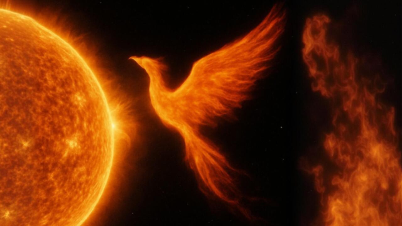 Una imagen solar inusual ha llamado la atención mundial por su semejanza con un ave en pleno vuelo. (imagen de referencia hecha con IA)