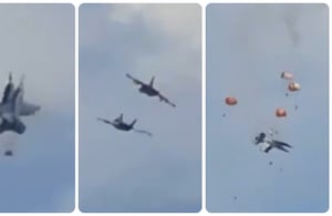 Dos aviones de combate F-18 estadounidenses quedaron destruidos tras colisionar en pleno vuelo de exhibición.