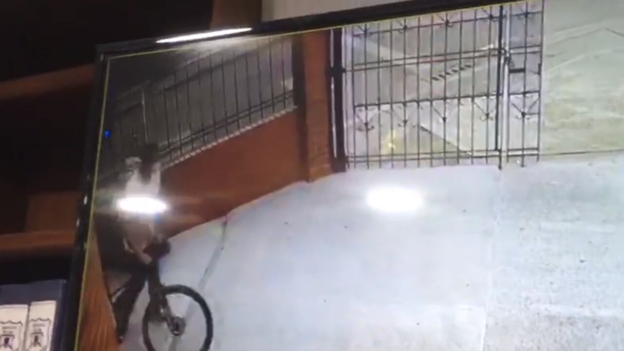 El delincuente aprovecha una desatención para salir caminando con la bicicleta
