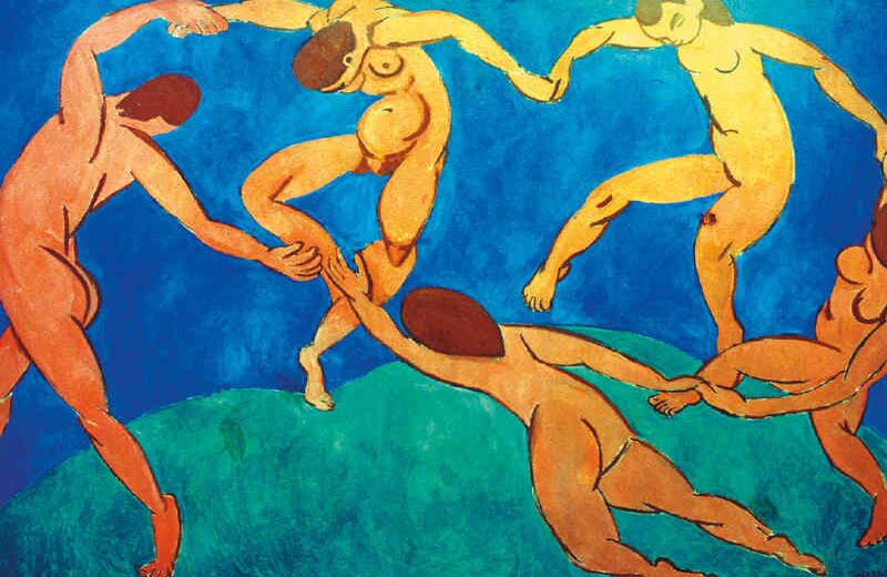 p ‘La danza’ (1909), de Henri Matisse. Fue un encargo del empresario Sergei Shchukin, quien le pidió al pintor dos cuadros largos para decorar las paredes del palacio.