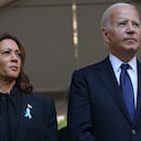 NEW YORK, NEW YORK - SEPTEMBER 11: Democratic presidential nominee, U.S. Vice President Kamala Harris, and U.S. President Joe Biden attend the annual 9/11 Commemoration Ceremony at the National 9/11 Memorial and Museum on September 11, 2024 in New York City. U.S. President Joe Biden, Democratic presidential nominee, U.S. Vice President Kamala Harris, Republican presidential nominee, former U.S. President Donald Trump and Republican vice presidential nominee, U.S. Sen. J.D. Vance (R-OH) joined family and friends at Ground Zero honoring the lives of their loved ones on the 23rd anniversary of the terror attacks of September 11, 2001, at the World Trade Center. Biden and Harris will also attend ceremonies at the Flight 93 National Memorial in Shanksville, Pa, and the Pentagon in Arlington, Va., making visits to all three sites of the terror attacks that killed nearly 3,000 people. Michael M. Santiago/Getty Images/AFP (Photo by Michael M. Santiago / GETTY IMAGES NORTH AMERICA / Getty Images via AFP)