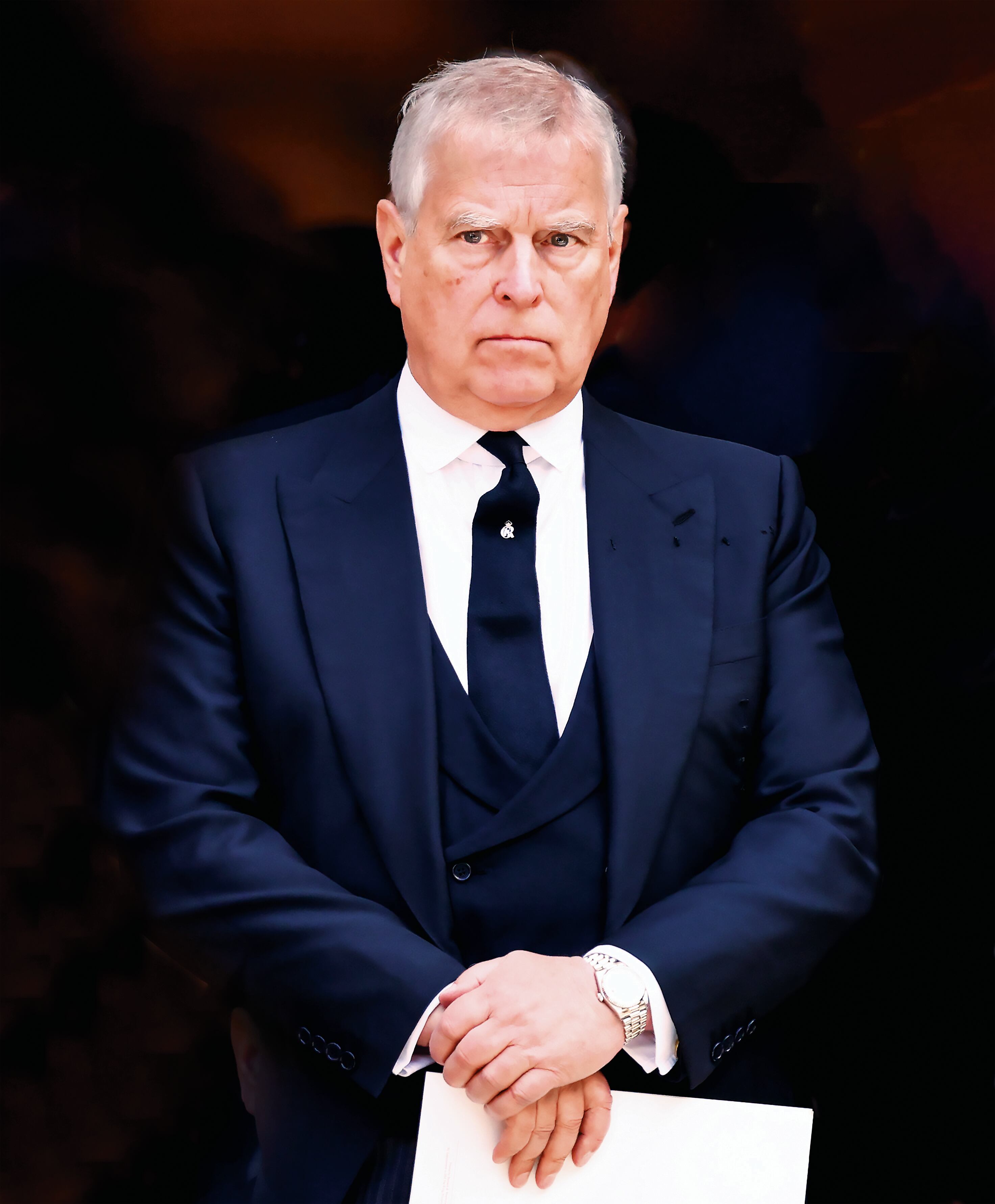 Andrés de Inglaterra en el funeral de la duquesa de Kent.