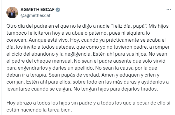 Publicación de Agmeth Escaf en X.