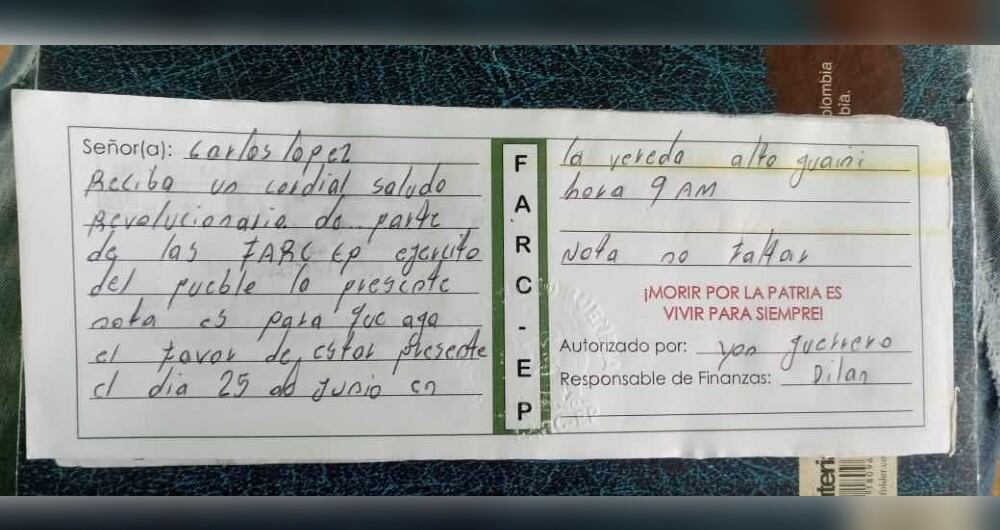 Este es el panfleto que recibió el contralor de Villavicencio