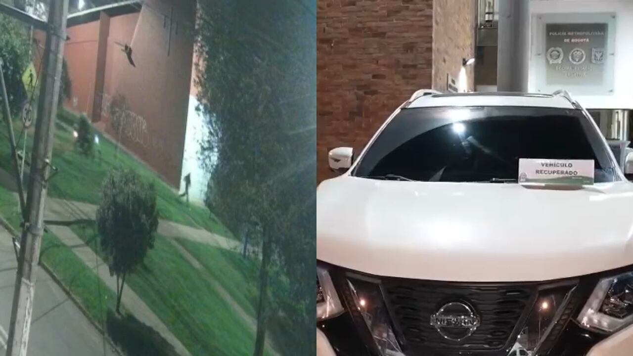 Al costado izquierdo, la Policía detrás de uno de los presuntos delincuentes y al lado derecho la camioneta recuperada.