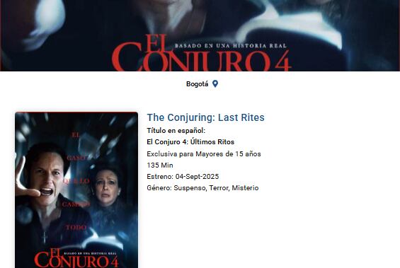 El Conjuro 4: días y horas para ver la película en cine de Bogotá.