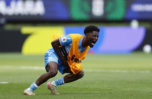 ZAPOPAN, MEXICO - MARCH 31: Players of RD Congo celebrate after qualified to World Cup 2026 by beating Jamaica 1-0 during the playoff qualifying match at the Guadalajara Stadium in Zapopan, Mexico on March 31, 2026. Stringer / Anadolu (Photo by Anadolu via AFP)