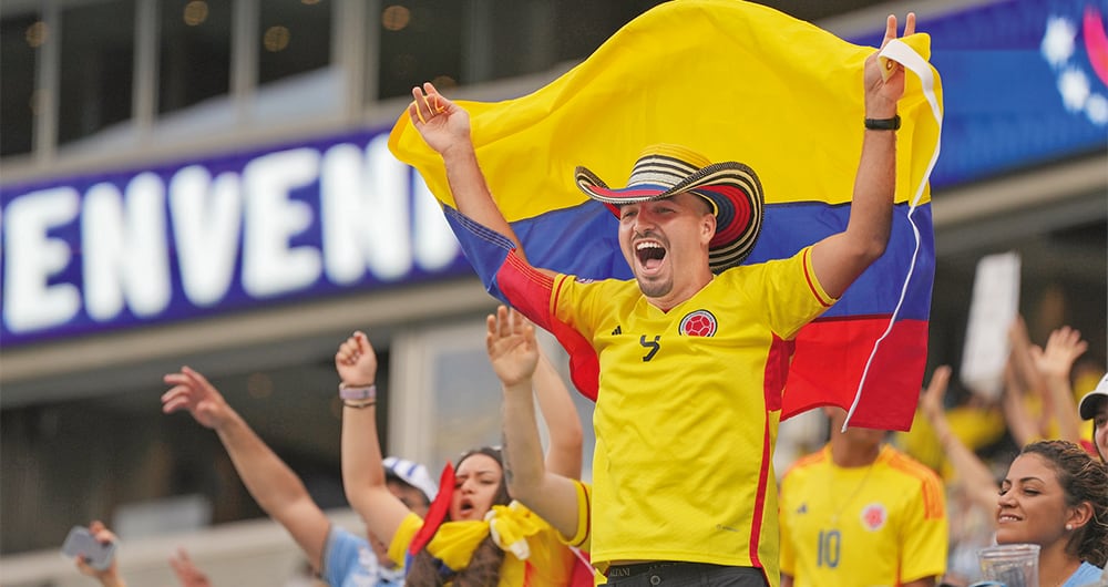Celebración durante el partido Colombia - Uruguay.