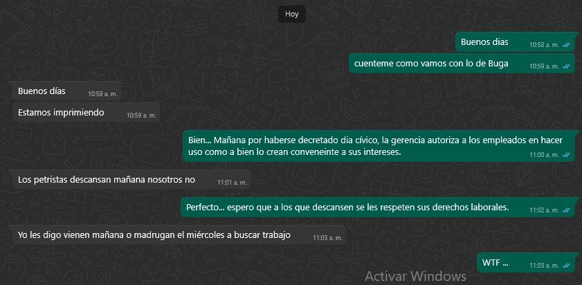 Chat que publicó el presidente Gustavo Petro en sus redes sociales