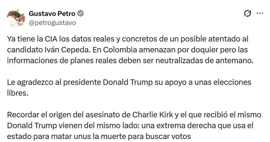 El presidente Gustavo Petro explicó que hay un presunto plan para atentar contra el candidato Iván Cepeda.