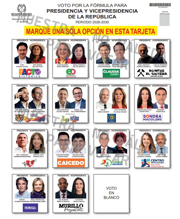 Tarjetón electoral para la primera vuelta.