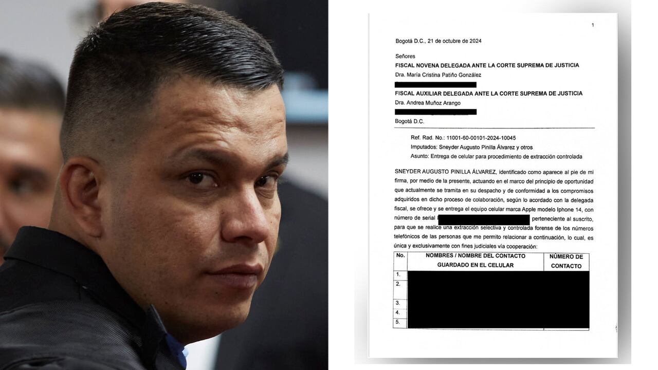 Celular con el que Sneyder Pinilla relaciona a otros involucrados en el escándalo de corrupción en la UNGRD.