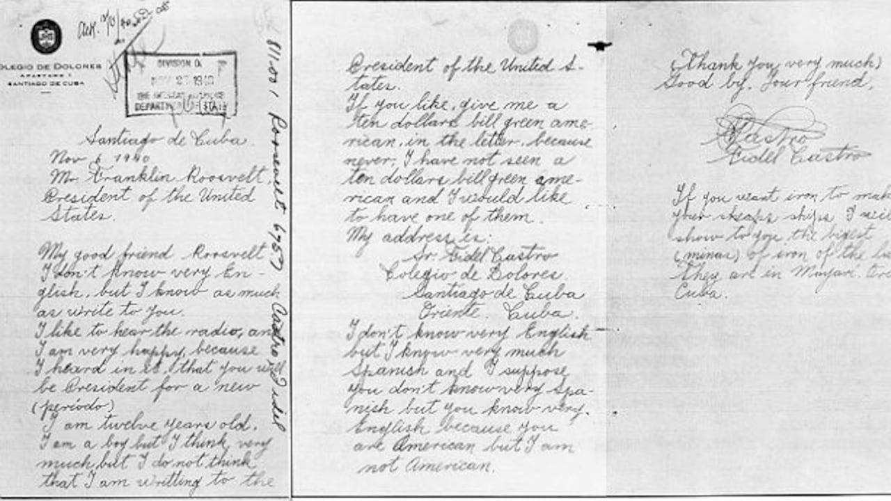 Carta escrita por Fidel Castro al presidente Franklin Delano Roosevelt en 1940.