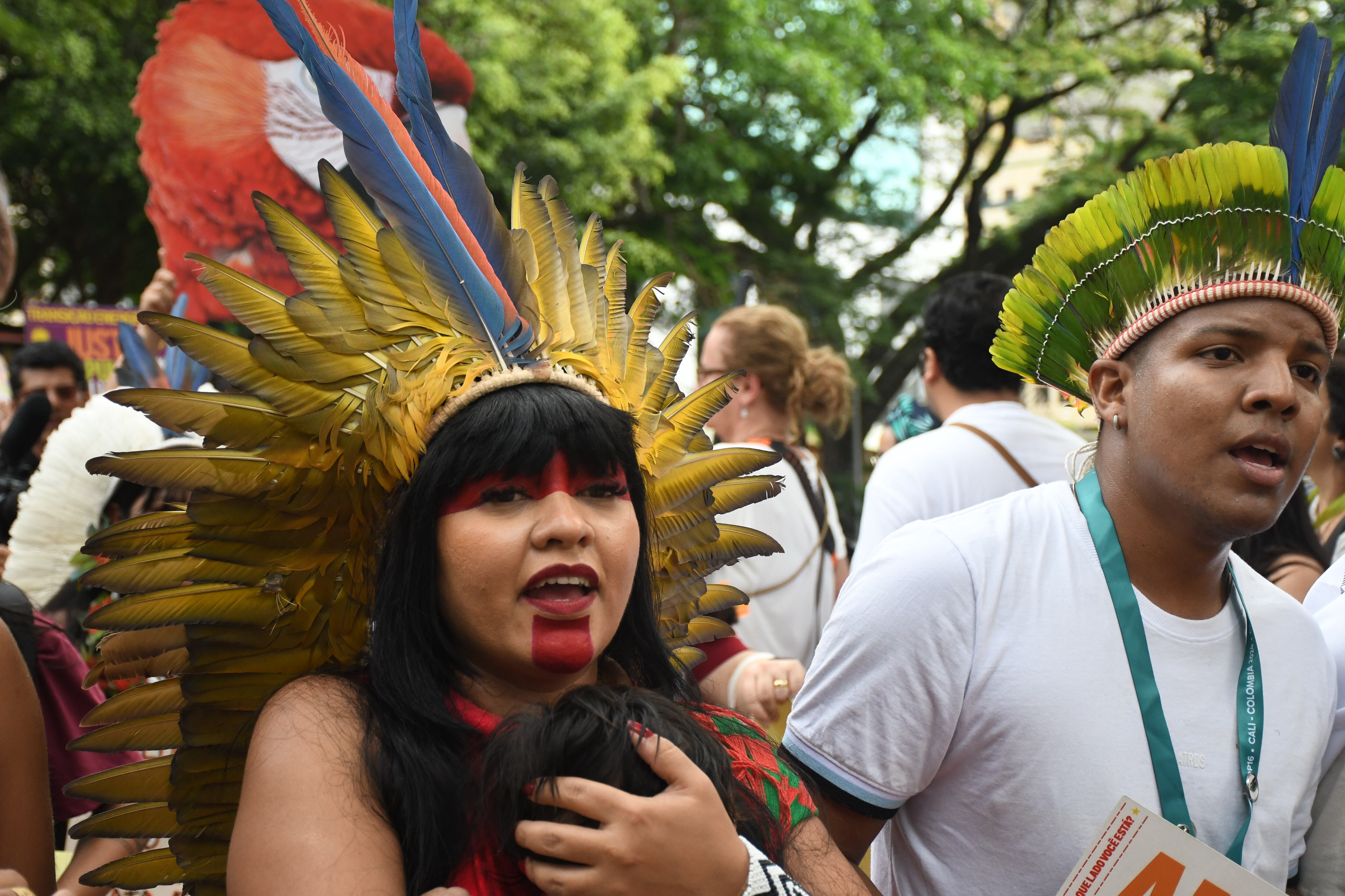 Marcha indígenas del amazona en bulevar del rio