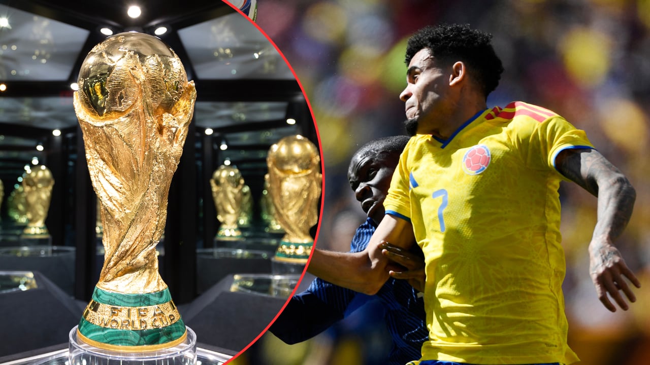 Trofeo de la Copa del Mundo y Luis Díaz. El certamen inicia el 11 de junio del 2026.