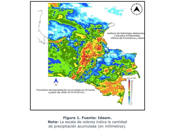 El clima en Colombia el jueves, 1 de octubre.