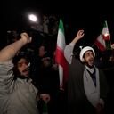 Iranian demonstrators chant slogans during their anti-Israeli gathering in front of the British Embassy in Tehran, Iran, early Sunday, April 14, 2024. Iran launched its first direct military attack against Israel on Saturday. (AP Photo/Vahid Salemi)