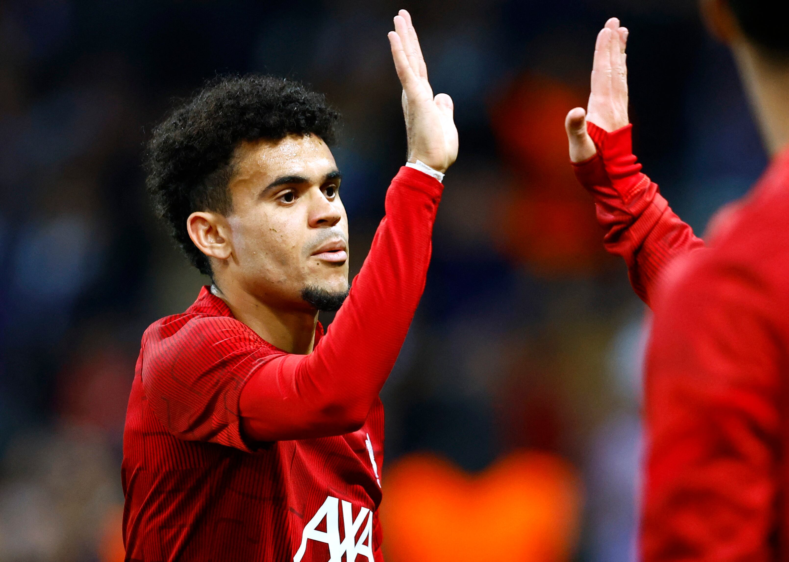 Soccer Football - Europa League - Group E - Toulouse v Liverpool - Stadium Municipal de Toulouse, Toulouse, France - November 9, 2023 Liverpool's Luis Diaz during the warm up before the match REUTERS/Stephane Mahe