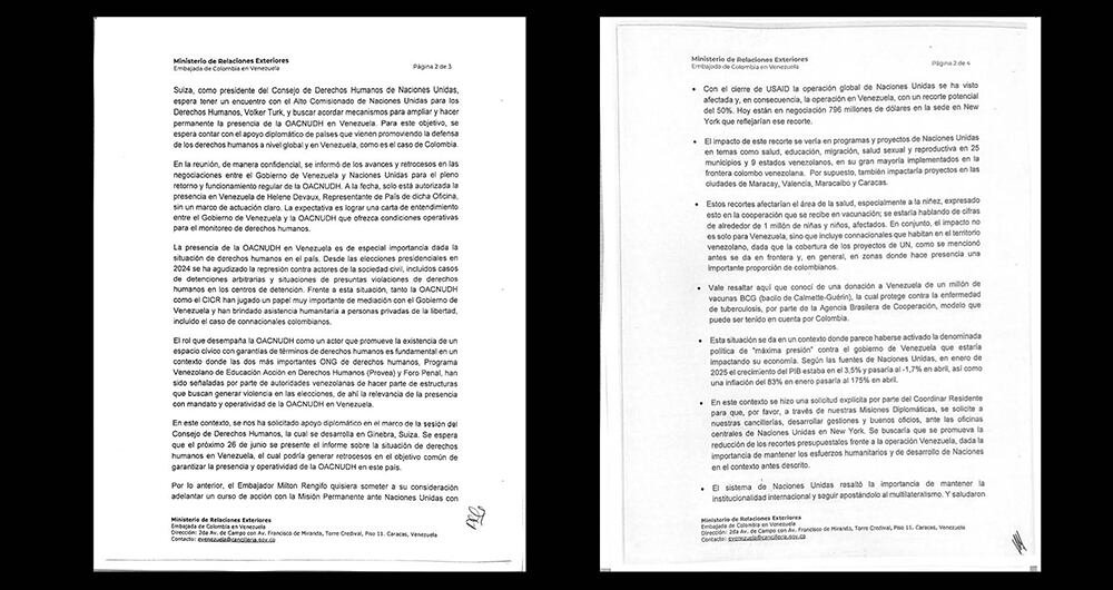 “Desde las elecciones presidenciales de 2024 (28 de julio) se ha agudizado la represión contra los actores de la sociedad civil, incluidos casos de detenciones arbitrarias y situaciones de presuntas violaciones de derechos humanos en los centros de detención”, dicen diplomáticos colombianos. 