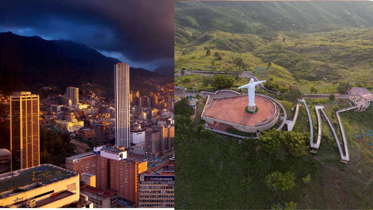 Panorámica de Bogota y Cali. El tiempo en Colombia tendrá una jornada marcada por nubosidad, lluvias en varias regiones y temperaturas elevadas en algunos sectores.