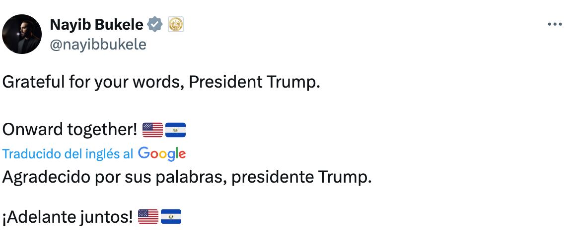 Mensaje publicado por Bukele
