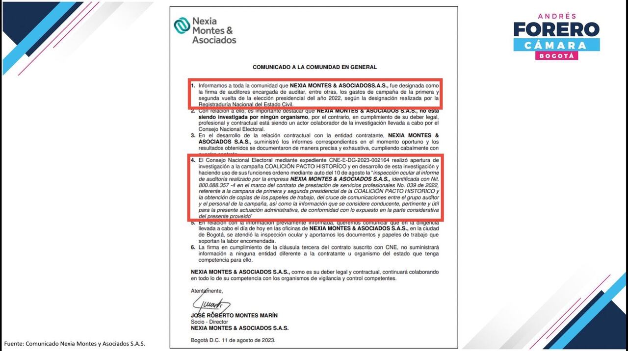 Documento revelado por el congresista Forero