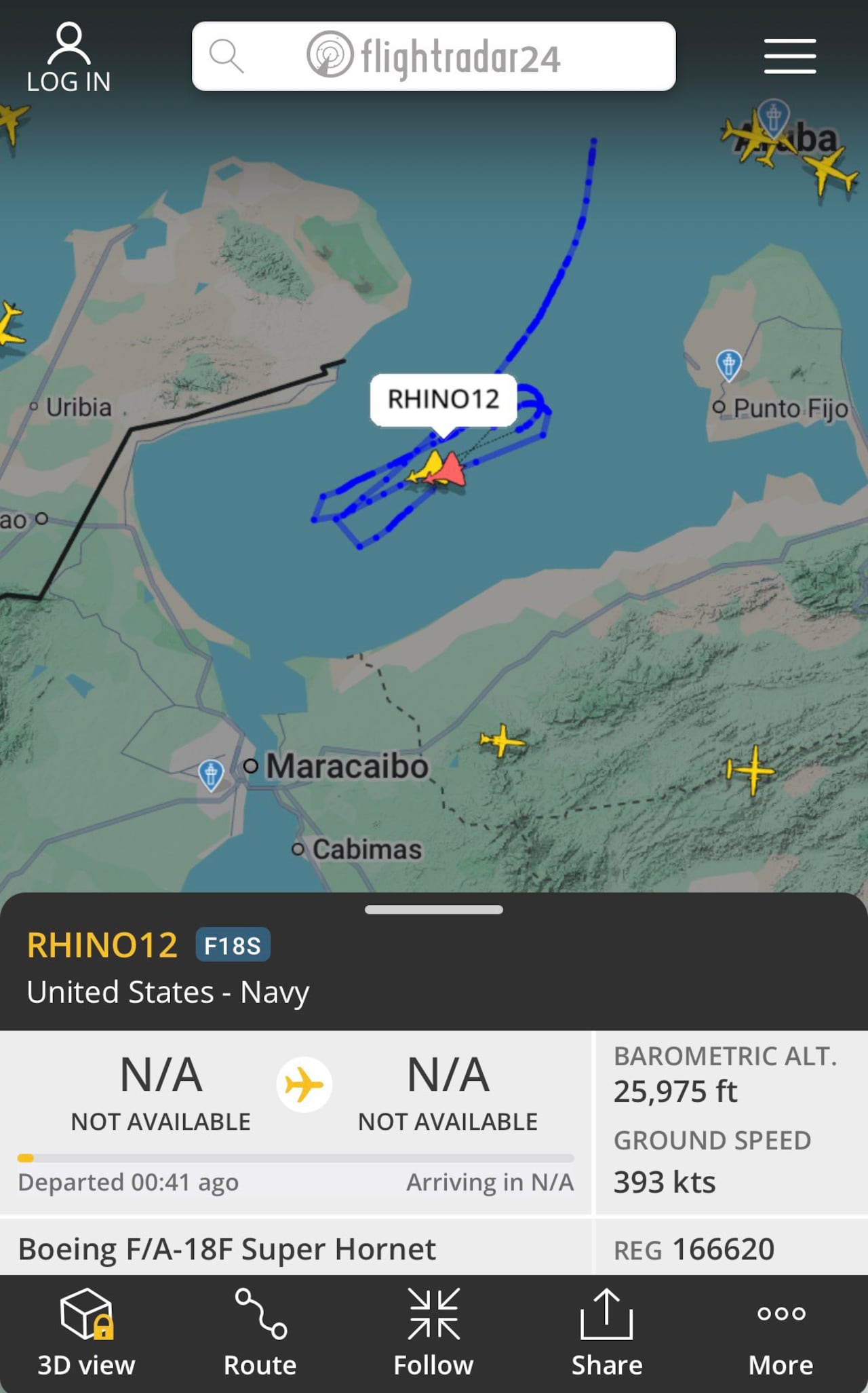 Recorrido de los F-18 cerca de Maracaibo.