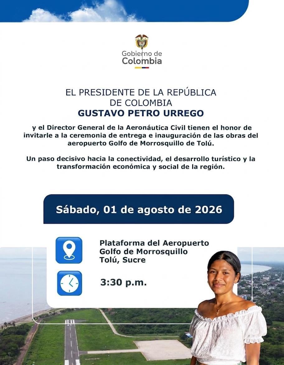 Invitación inauguración aeropuerto de Tolú.
