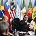 El presidente Gustavo Petro en medio de la conferencia internacional sobre el proceso político en Venezuela.