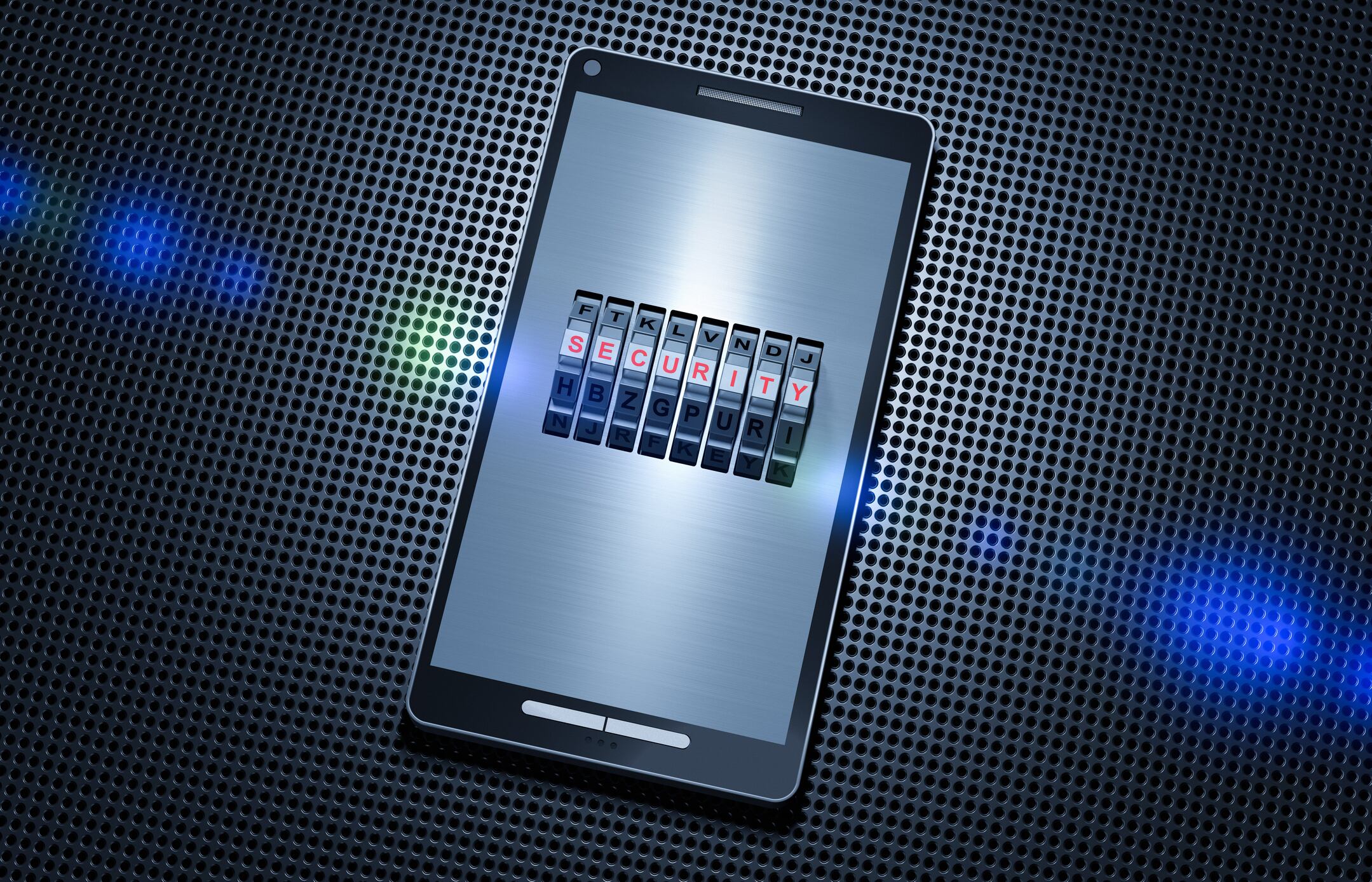 Teléfono inteligente con cerradura de combinación en la pantalla, como concepto de seguridad y protección - Ilustración digital
