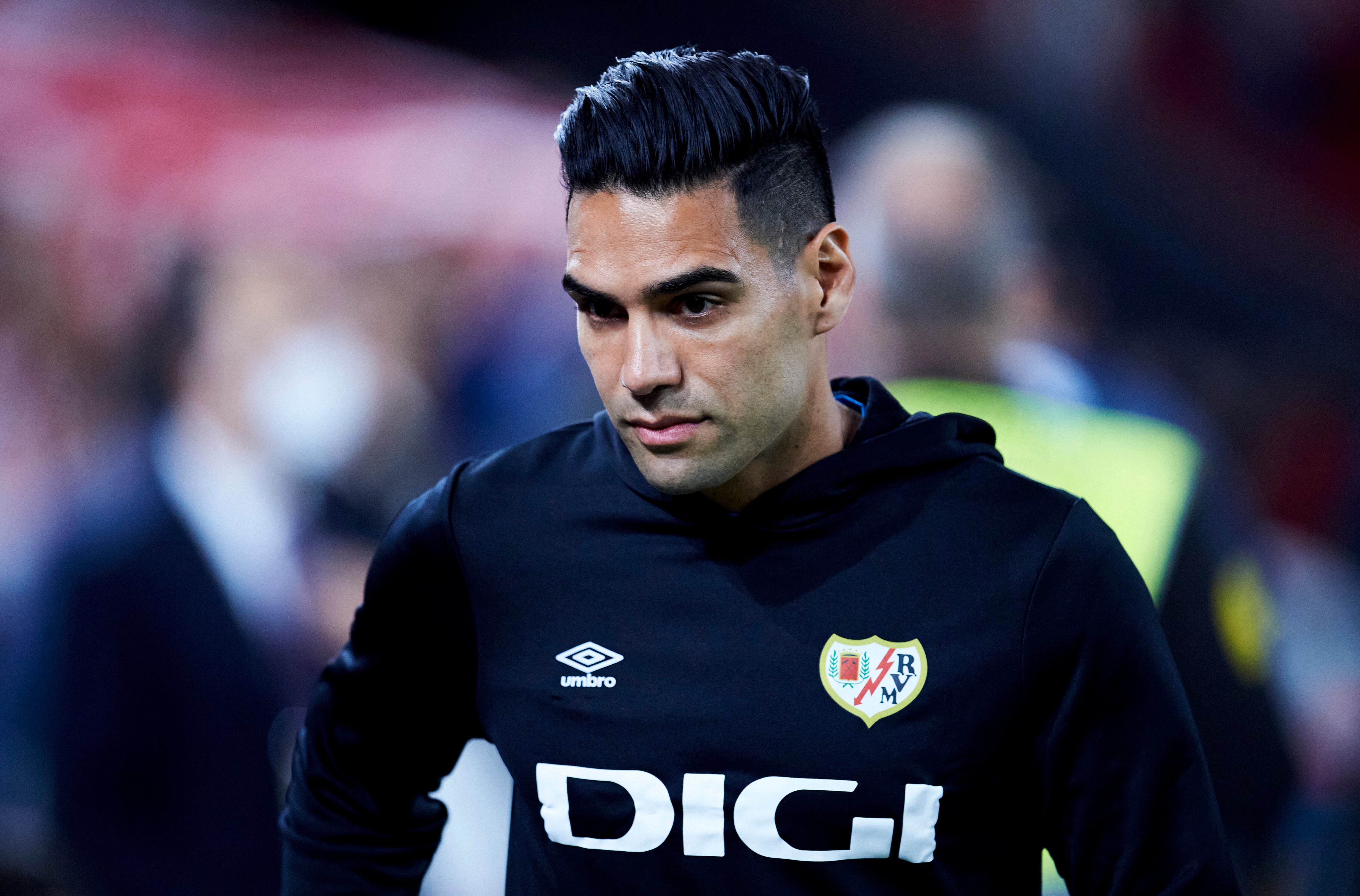 BILBAO, SPAIN - SEPTEMBER 21: Radamel Falcao Garcia of Rayo Vallecano looks on during the La Liga Santander match between Athletic Club and Rayo Vallecano at San Mames Stadium on September 21, 2021 in Bilbao, Spain. (Photo by Juan Manuel Serrano Arce/Getty Images)
