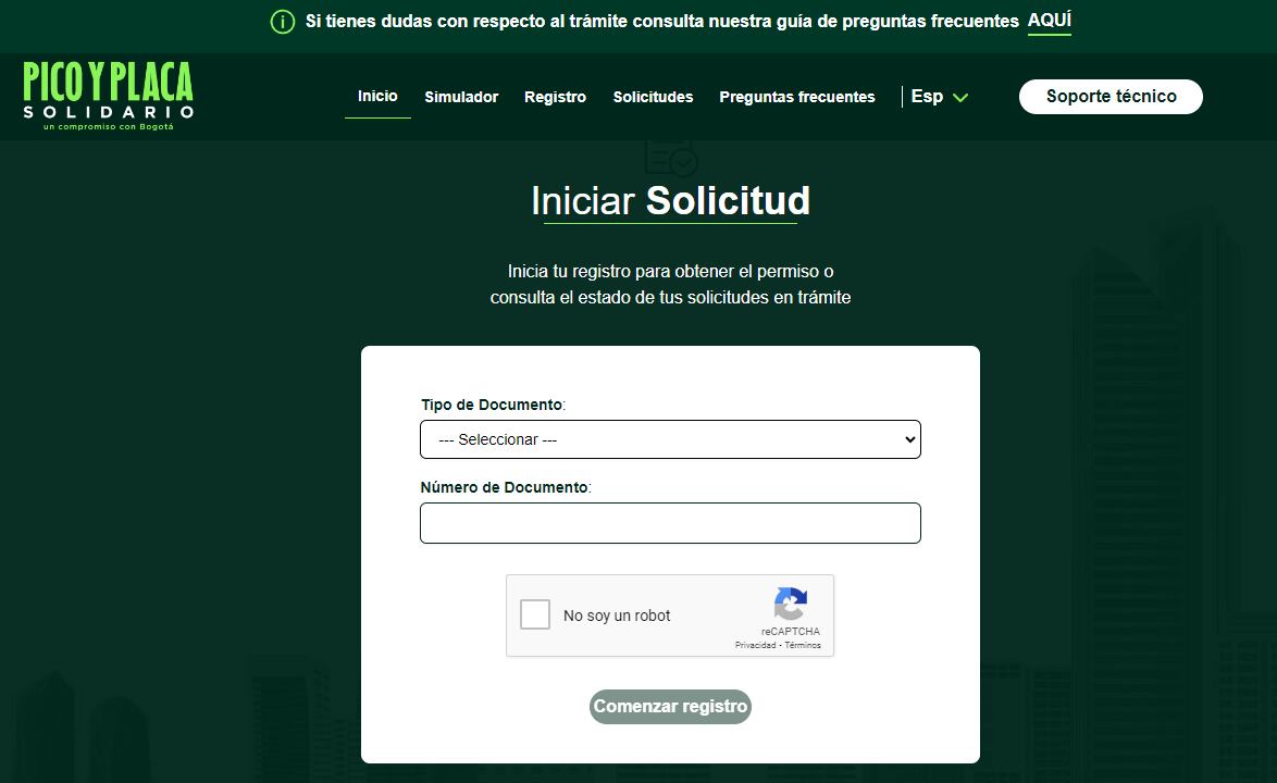 Plataforma para el pago del Pico y Placa Solidario en Bogotá.