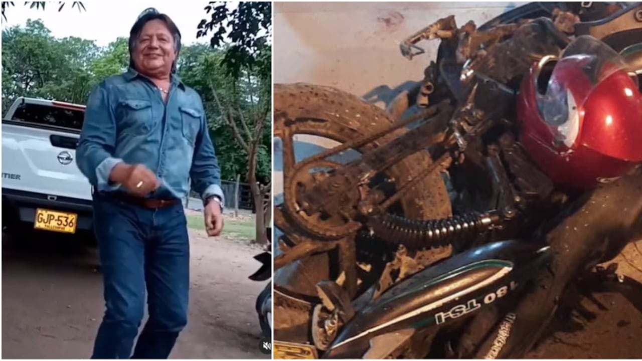 William Dangond, padre de Silvestre Dangond, y a la derecha la moto tras ser arrollada con su camioneta