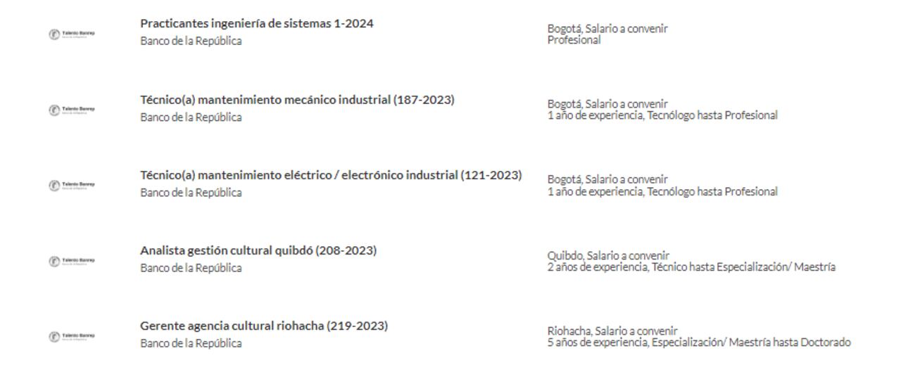 Estas son las ofertas del Banco de la República disponibles en Semana.com/empleos.